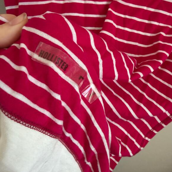 Y2K Hollister Pink White Stripe 1/2 Sleeve V-Neck Tee Womens L Vintage 2000s - Picture 5 of 6